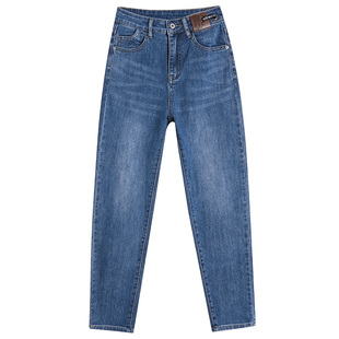 哈伦牛仔裤女加长高腰2025春秋新款宽松显瘦大码胖mm萝卜老爹裤子