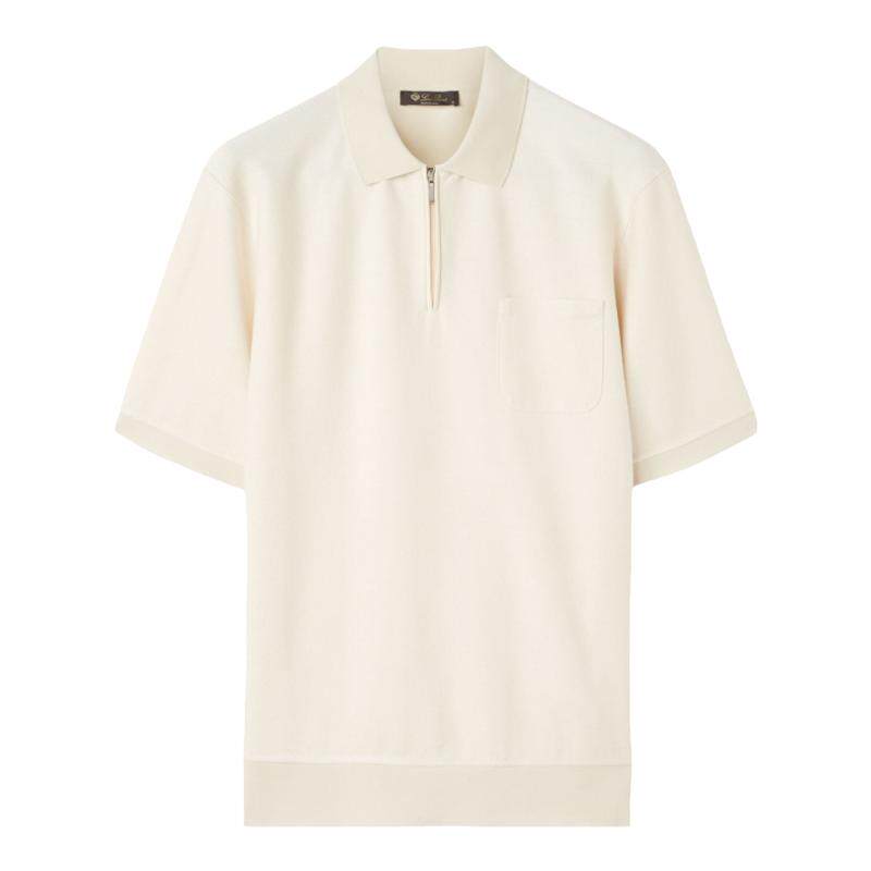Loro Piana/诺悠翩雅男装棉丝混纺马球领短袖白色休闲polo衫