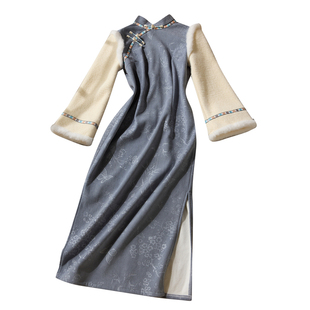 忆南栀   新中式旗袍202新款秋日常冬装长袖微胖遮肚子显瘦连衣裙