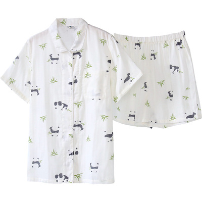 情侣全棉双层纱柔软透气短袖睡衣