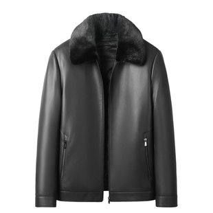 冬季海宁真皮皮衣男绵羊皮水貂毛领真皮羽绒服爸爸鹅绒皮夹克外套