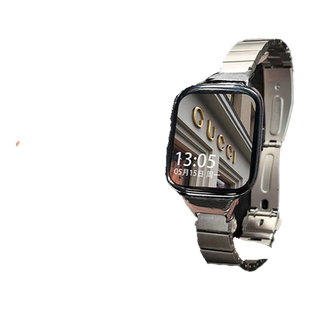 适用小米红米手表4/5/6表带RedmiWatch3表带磁吸三珠竹节珍珠手链古巴链金属小米智能运动腕带不锈钢替换带