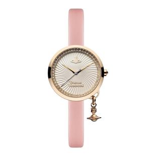 薇薇安西太后粉色女表细带皮带手表时尚简约镶钻欧美腕表