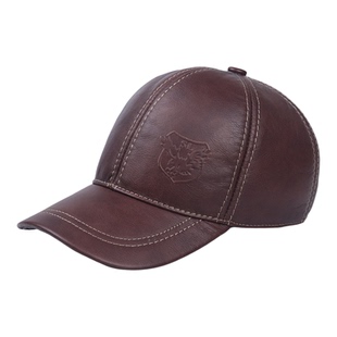 真皮棒球帽男秋冬休闲帽子男士黑色鸭舌帽棕色秋冬保暖封口皮帽子