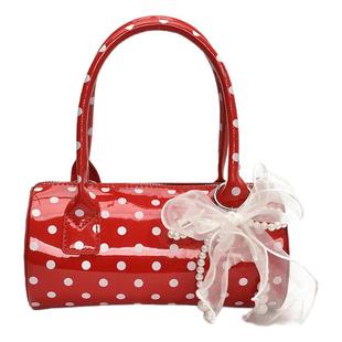 超火小众波点包包女式2025新款精致迷你百搭斜挎包爆款手提圆筒包