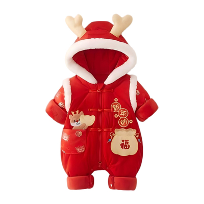 婴儿拜年服宝宝过年新年衣服冬季加厚加绒连体衣婴儿服年服童装