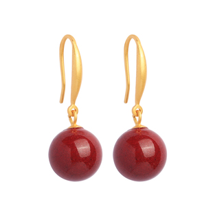 天然朱砂纯银耳环女红色复古新年过年喜庆情人节礼物耳饰耳坠耳钉