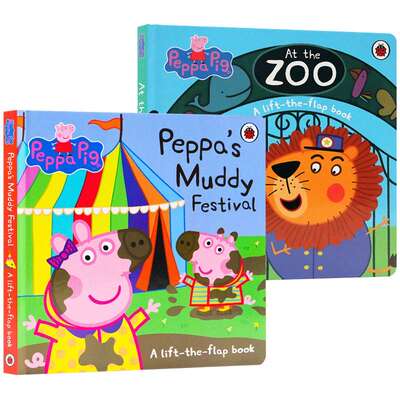 小猪佩奇翻翻书2册 英文原版绘本 Peppa Pig Peppa's Muddy Festival Ladybird 粉红猪小妹 儿童英语启蒙纸板书 英文版原版书籍