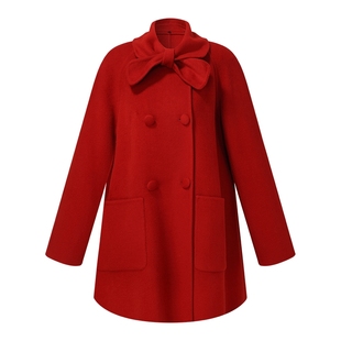 首降|歌莉娅红色天丝羊毛大衣女2025新款冬季穿搭双面呢外套
