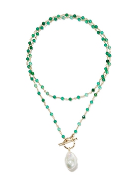 拼色玛瑙石天然巴洛克珍珠毛衣链