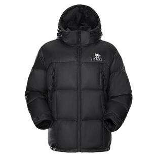 骆驼户外羽绒服女款2026冬季连帽黑色防泼水鸭绒加厚保暖棉服外套