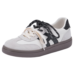 热风银色德训鞋女款2026年春季新款平底运动休闲鞋百搭小白鞋女鞋