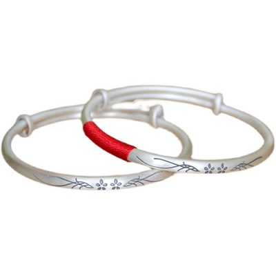 木槿花999足银手镯女文艺复古