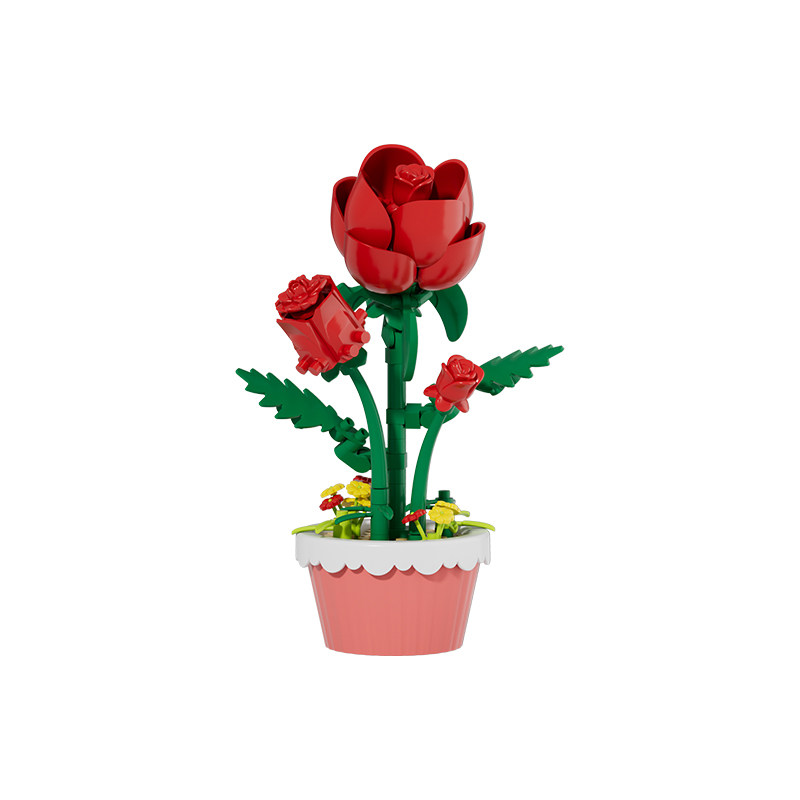 永生积木花束玫瑰花朵diy手工玩具盆栽摆件8女孩生日礼物儿童61节
