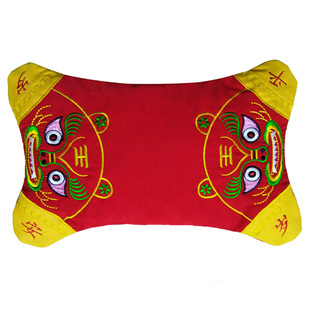 宝宝纯棉红色传统刺绣老虎枕套蚕沙龙凤枕新生婴儿决明子福锁枕头