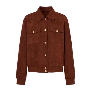 【冬季新品】GOLDEN BEAR/金熊 新款女士翻领复古巴恩风微弹外套