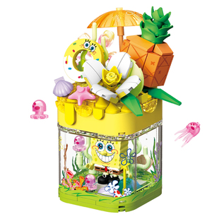 AREAX砖区积木比奇堡海绵宝宝章鱼哥的石像屋拼装玩具成人高难度