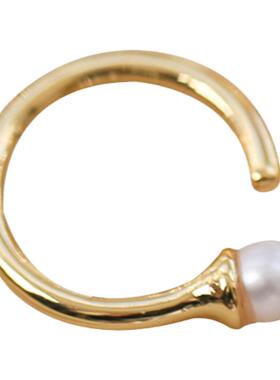 一枝橘珍珠宝石开口戒指可调节