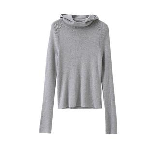 POPCHRIO欧可芮◆100%羊毛加厚连帽高领针织衫修身内搭套头毛衣女