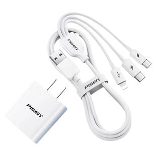 品胜充电线三合一数据线快充一拖三适用苹果IPhone华为小米安卓手机车载充电器套装usb多功能typec三头通用线