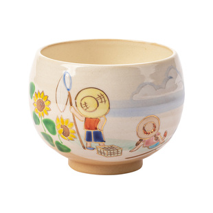 【自营】日本进口清水烧作家手作茶杯日式抹茶碗主人杯手绘釉下彩