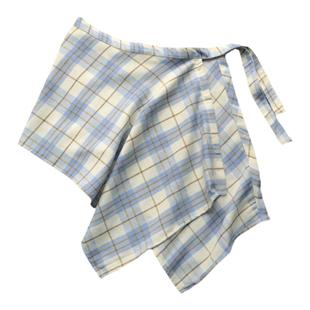 TRYEX别致漂亮蓝白格子屁帘女白色下摆男蓝色衣服配饰腰带潮衬衫