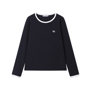 ELLE Active修身长袖t恤女春秋显瘦运动上衣圆领宽松假两件打底衫