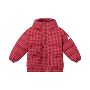 多多家男童满印羽绒服2025秋冬季新款儿童红色保暖外套冬装男孩潮