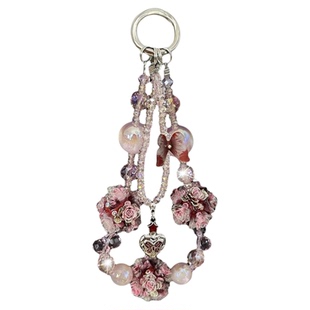 独特酒红色手机链轻奢复古小众设计感手腕挂链精致水晶爱心吊坠链条重工挂饰挂件贵气女手链防摔包包钥匙扣壳