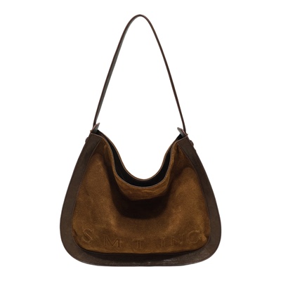 西木汀如歌 麂皮托特包包女慵懒风大容量通勤包棕色单肩斜挎包