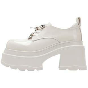 NOOWA英伦风乐福鞋女2025新款时尚真皮增高百搭粗高跟系带小皮鞋