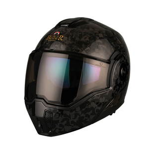 BR摩托车碳纤维头盔后空翻揭面盔双镜片男士秋冬机车全盔2025新款