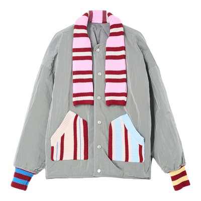 [管乐同款]ALL BEINGS2025秋冬新品彩色条纹针织3m新雪丽棉服女