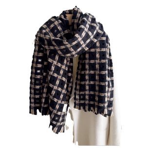 格子黑色围巾女生秋冬季加厚针织保暖仿羊绒韩版百搭ins潮小围脖