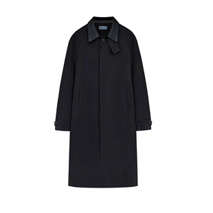 TRENDYWU 都市老钱“柴斯特”经典斜纹毛呢700克皮领茧型宽松大衣