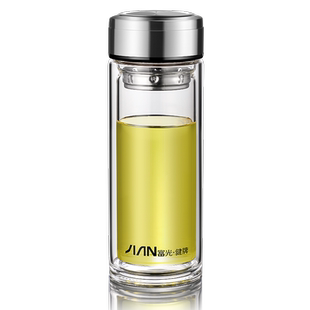 富光玻璃杯双层高档加厚过滤泡茶水杯便携透明杯子男女耐热茶杯