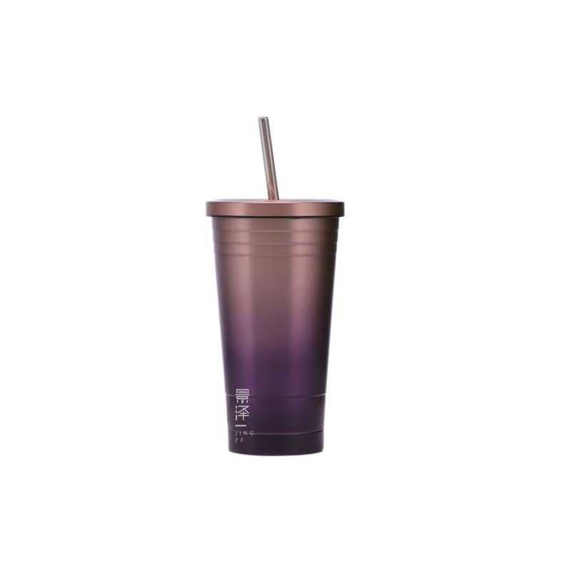 景泽烟花薰衣草渐变紫星巴KE不锈钢吸管杯网红INS内胆奶茶饮料杯