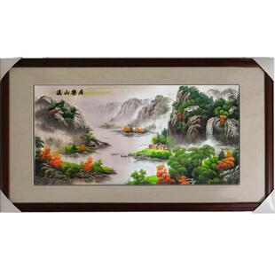 苏绣单面绣溪山乐居手工刺绣布片软裱画油画风景聚财山水画聚宝盆
