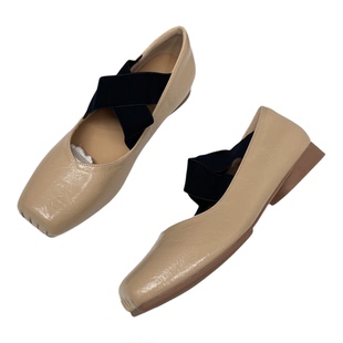 法式低跟2cm芭蕾风交叉带时装单鞋女软皮舒适软底一脚蹬浅口单鞋