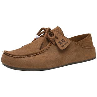 豆豆鞋男春季百搭运动休闲复古一脚蹬翻毛皮鞋男士软底防滑乐福鞋