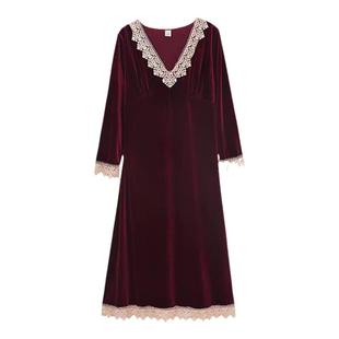 长款睡裙女秋冬长袖睡衣裙春秋款性感金丝绒秋季连衣裙2024年新款