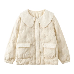 大码女装90白鸭绒娃娃领甜美减龄羽绒服女冬季胖mm宽松刺绣棉外套