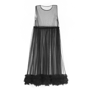 TEATREE自制 单层网纱连衣裙超仙高腰显瘦个性透视罩裙无袖外搭夏