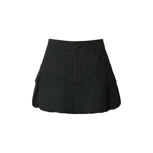 【暮光花谱】Uena美式复古黑色条纹多口袋短款A字显瘦花苞半身裙