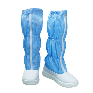 PU网格长筒皮革防静电鞋百级高帮布筒无尘净化鞋电子厂工程工作鞋