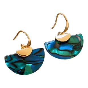 古里雅绿色扇形耳钉女2026新款高级感秋冬耳环复古港风夸张大耳饰