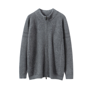 秋冬厚款半高领双拉链山羊绒开衫男士纯色宽松保暖毛衣外套上衣