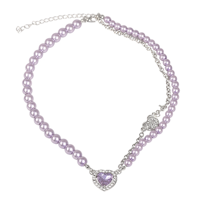 紫色爱心珍珠多层日韩风锁骨链
