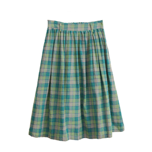 花吉Q568薄荷蓝绿高腰宽松柔软甜美格子半身裙2026新款春格子裙