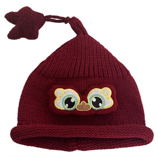 婴儿帽子冬季新年红色宝宝醒狮毛线帽保暖针织幼婴儿喜庆男女童帽